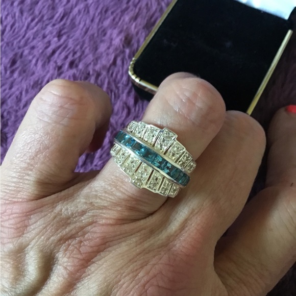 BRAND NEW BOLD Natural Diamond & Blue Sapphires Band Ring-7 - Picture 7 of 16